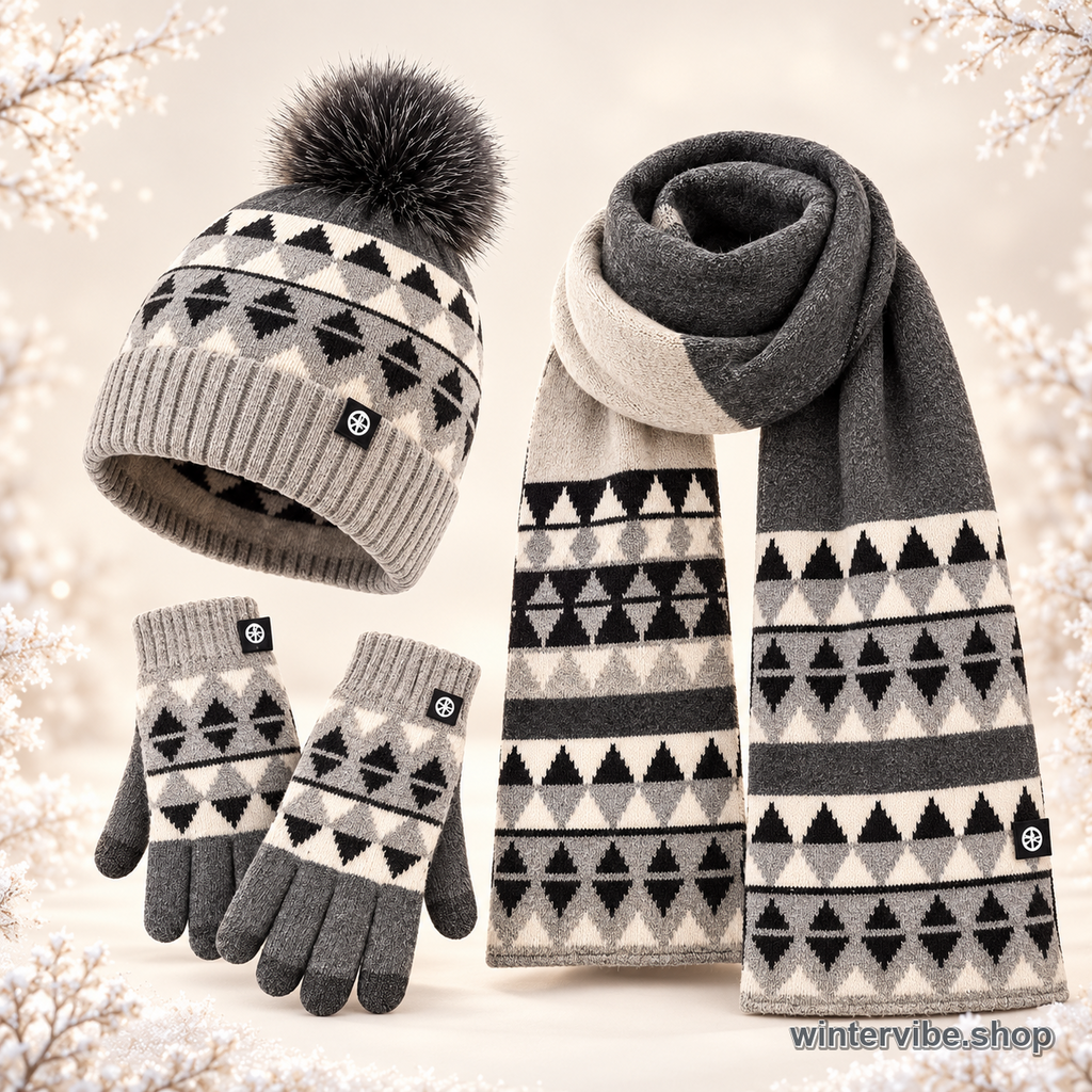 Women’s 3-Piece Winter Hat, Scarf & Gloves Set