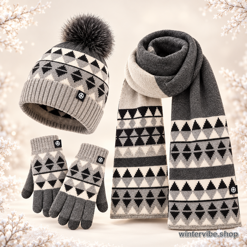 Women’s 3-Piece Winter Hat, Scarf & Gloves Set