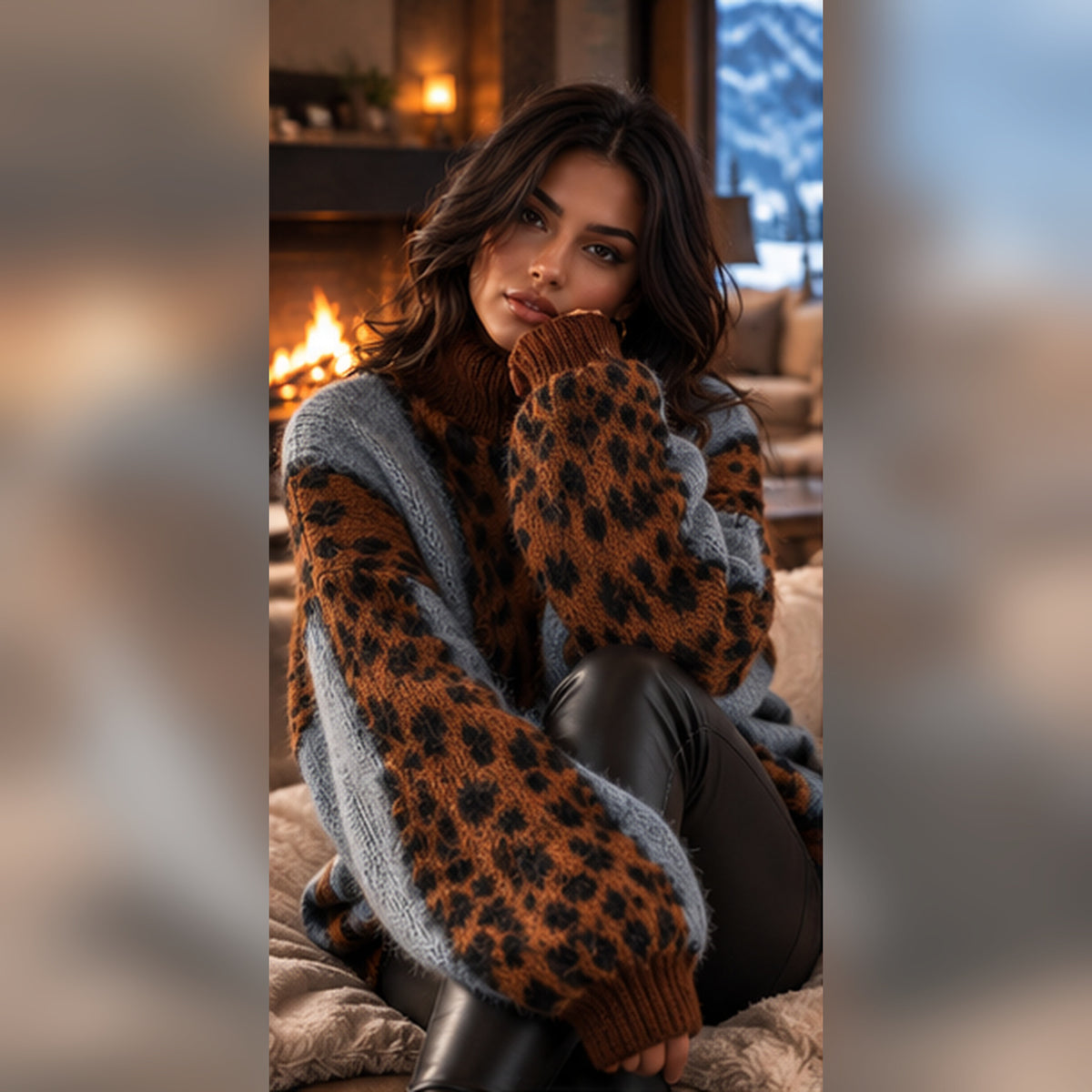 Damen Oversize Rollkragenpullover mit Leopardenmuster – Kuschelig, Modern & Stilvoll