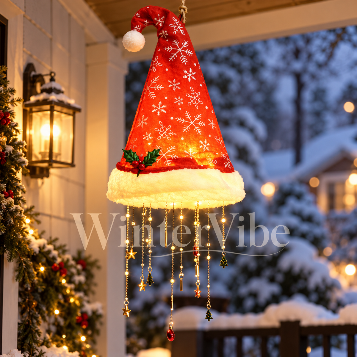 3pcs Leuchtende Weihnachtsmütze zum Aufhängen – mit warmem LED-Licht und dekorativen Anhängern