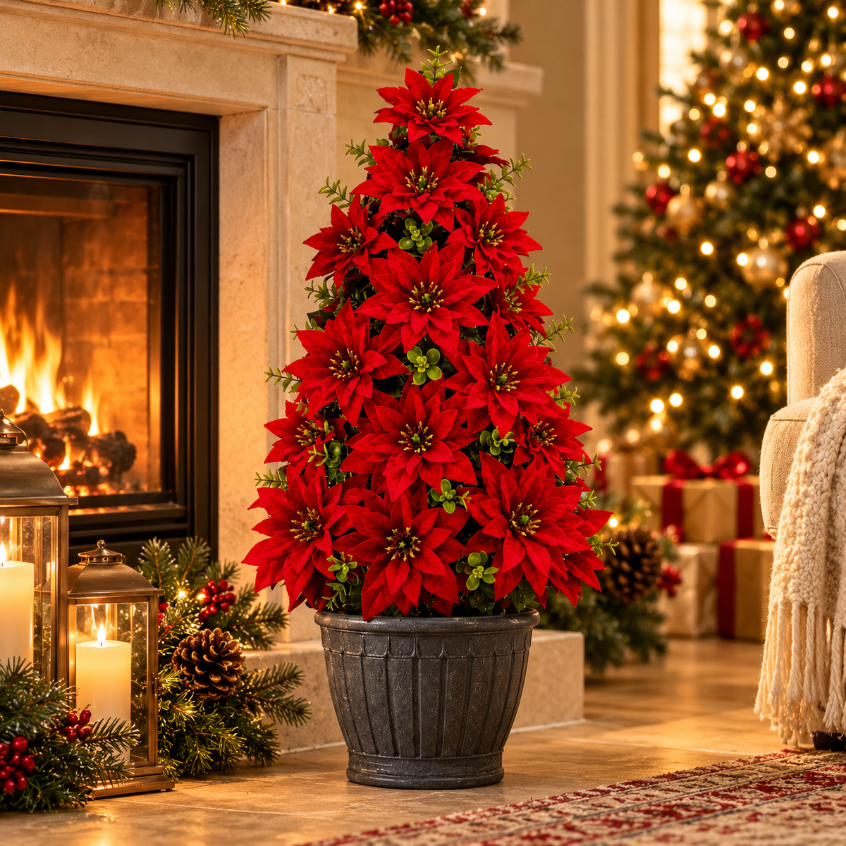 Artificial Poinsettia Christmas Tree