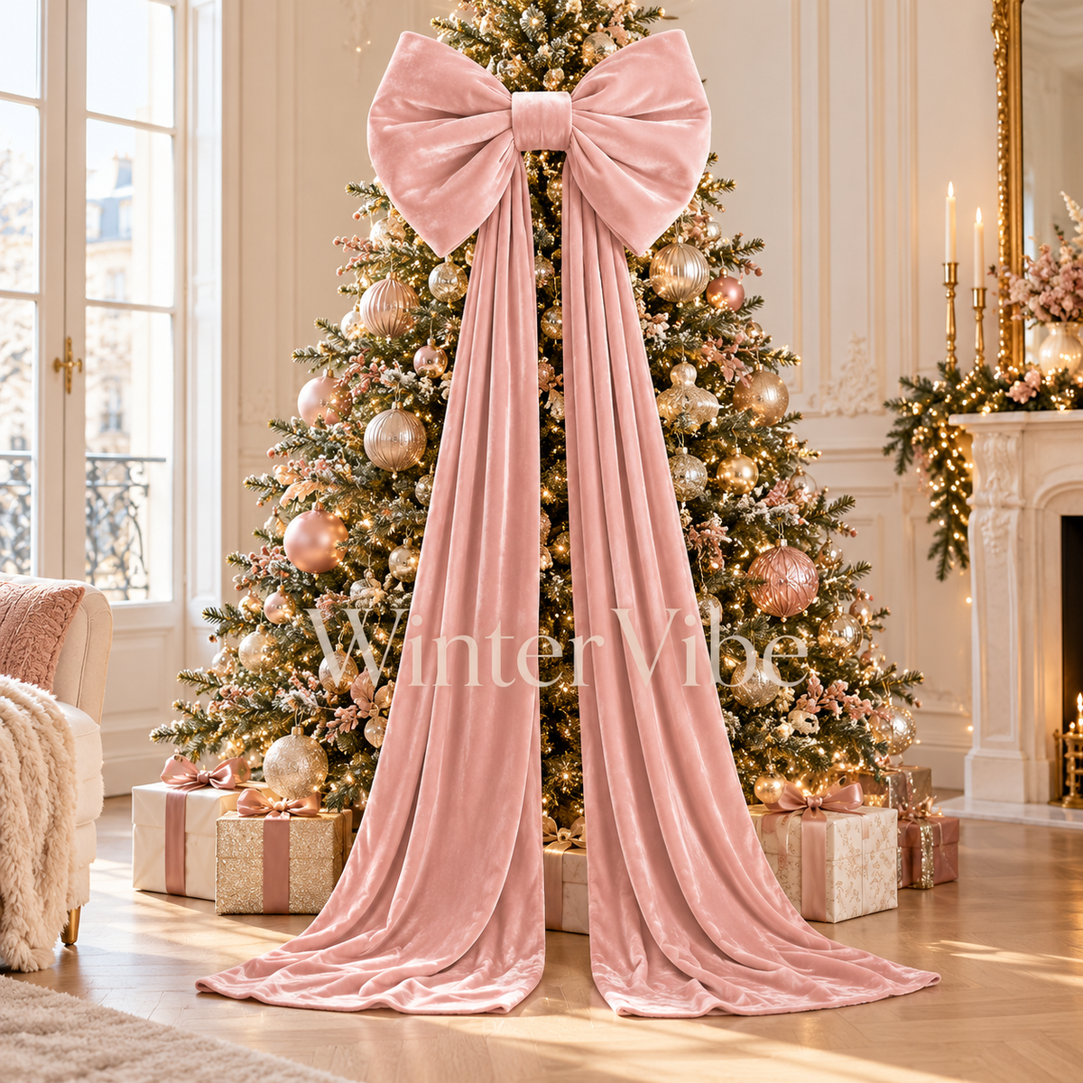 Große Weihnachtsschleife aus Samt mit langen Bändern – für Weihnachtsbaum, Wand und festliche Dekoration