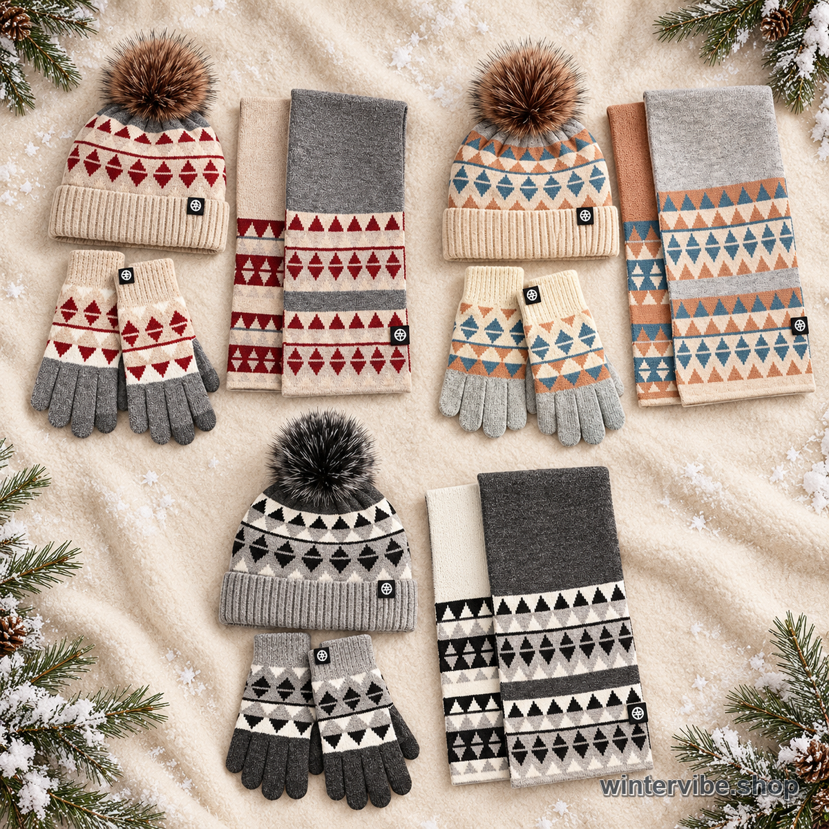 Women’s 3-Piece Winter Hat, Scarf & Gloves Set
