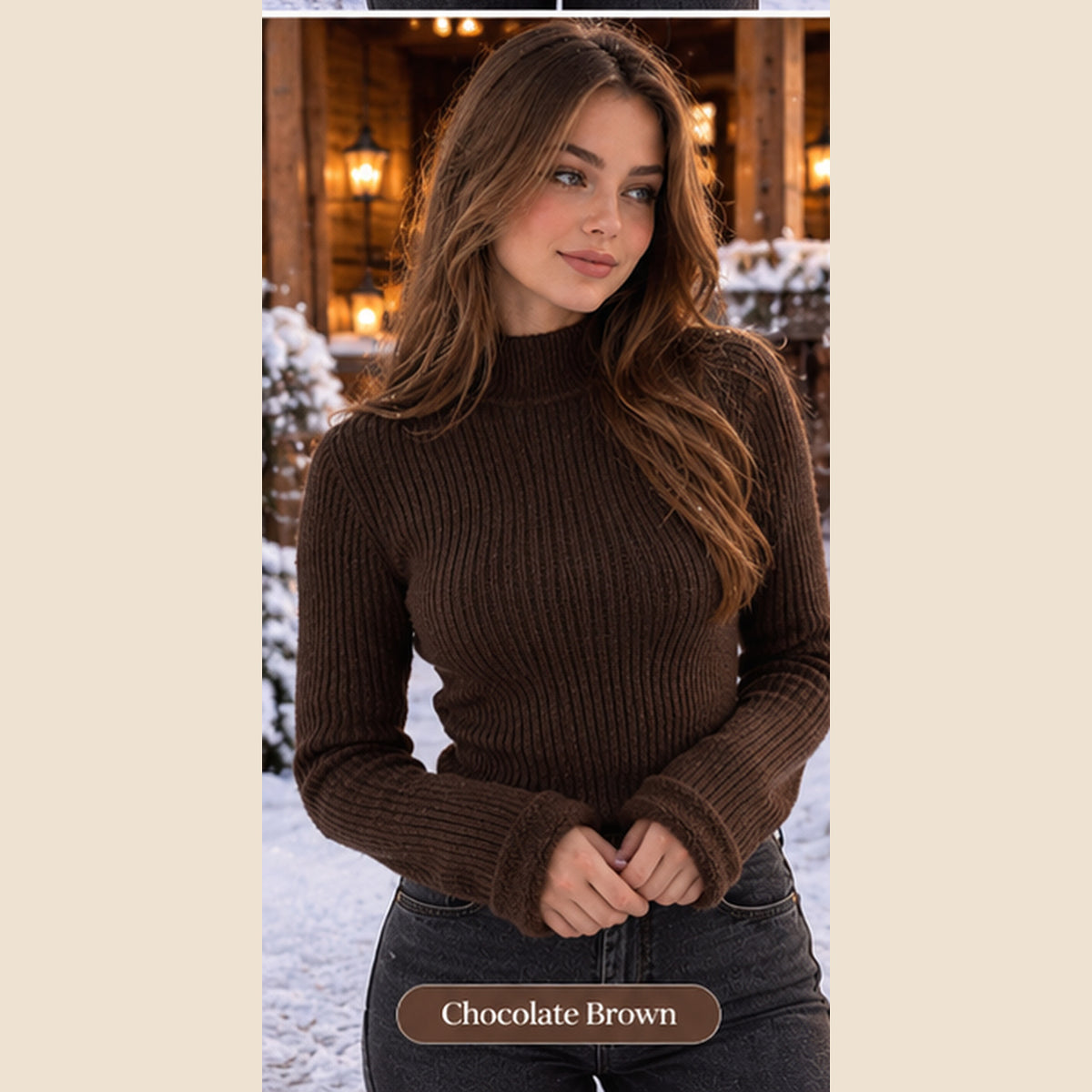 Women's Plush-Lined Ribbed Turtleneck Sweater – Cozy & Elegant Winter Knit