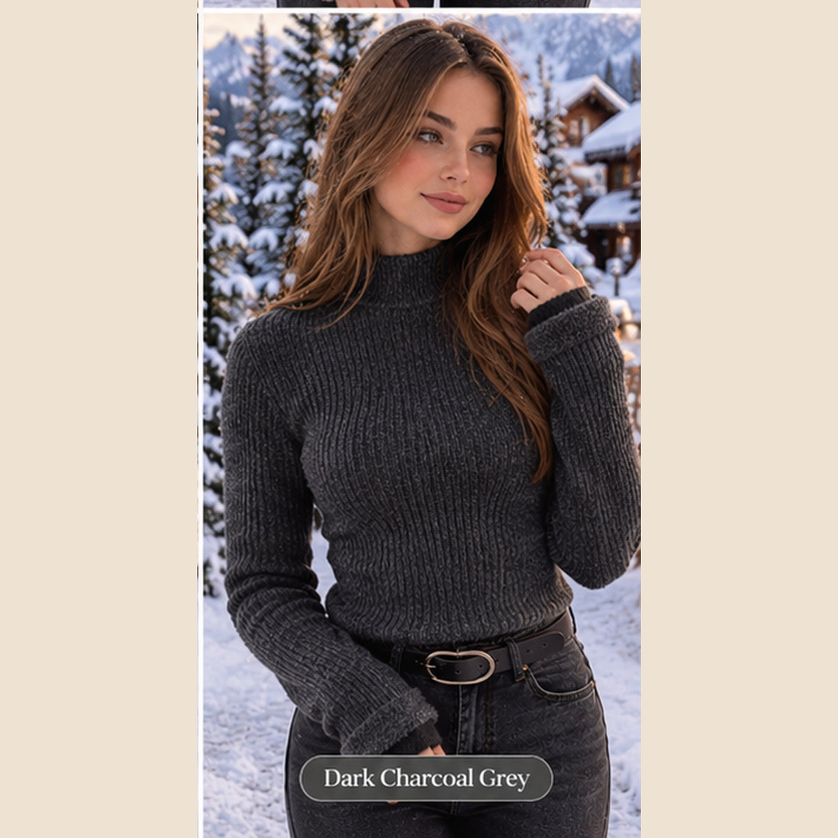 Women's Plush-Lined Ribbed Turtleneck Sweater – Cozy & Elegant Winter Knit