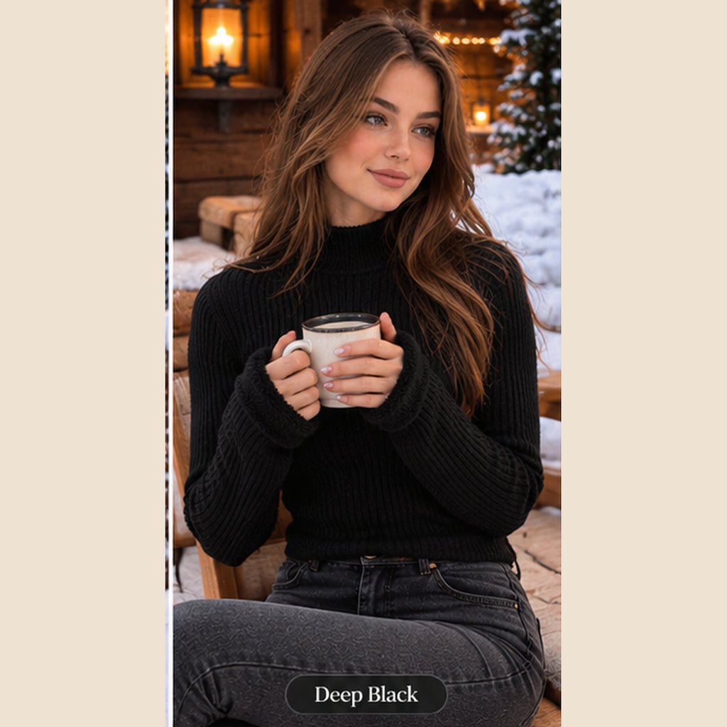 Women's Plush-Lined Ribbed Turtleneck Sweater – Cozy & Elegant Winter Knit