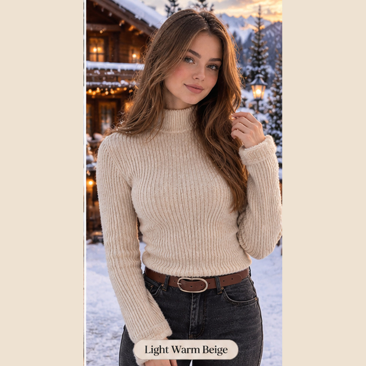 Women's Plush-Lined Ribbed Turtleneck Sweater – Cozy & Elegant Winter Knit