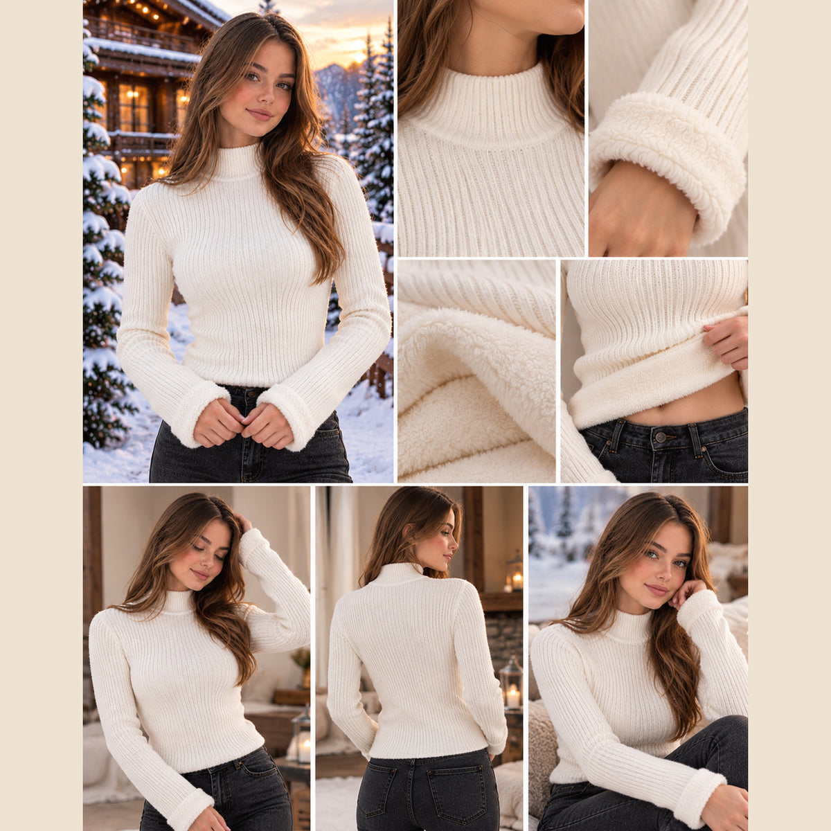 Women's Plush-Lined Ribbed Turtleneck Sweater – Cozy & Elegant Winter Knit